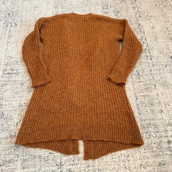 MYSTREE Womens Rust Orange Ribbed Knit Open Front Longline Cardigan Sweater S - Picture 6 of 6